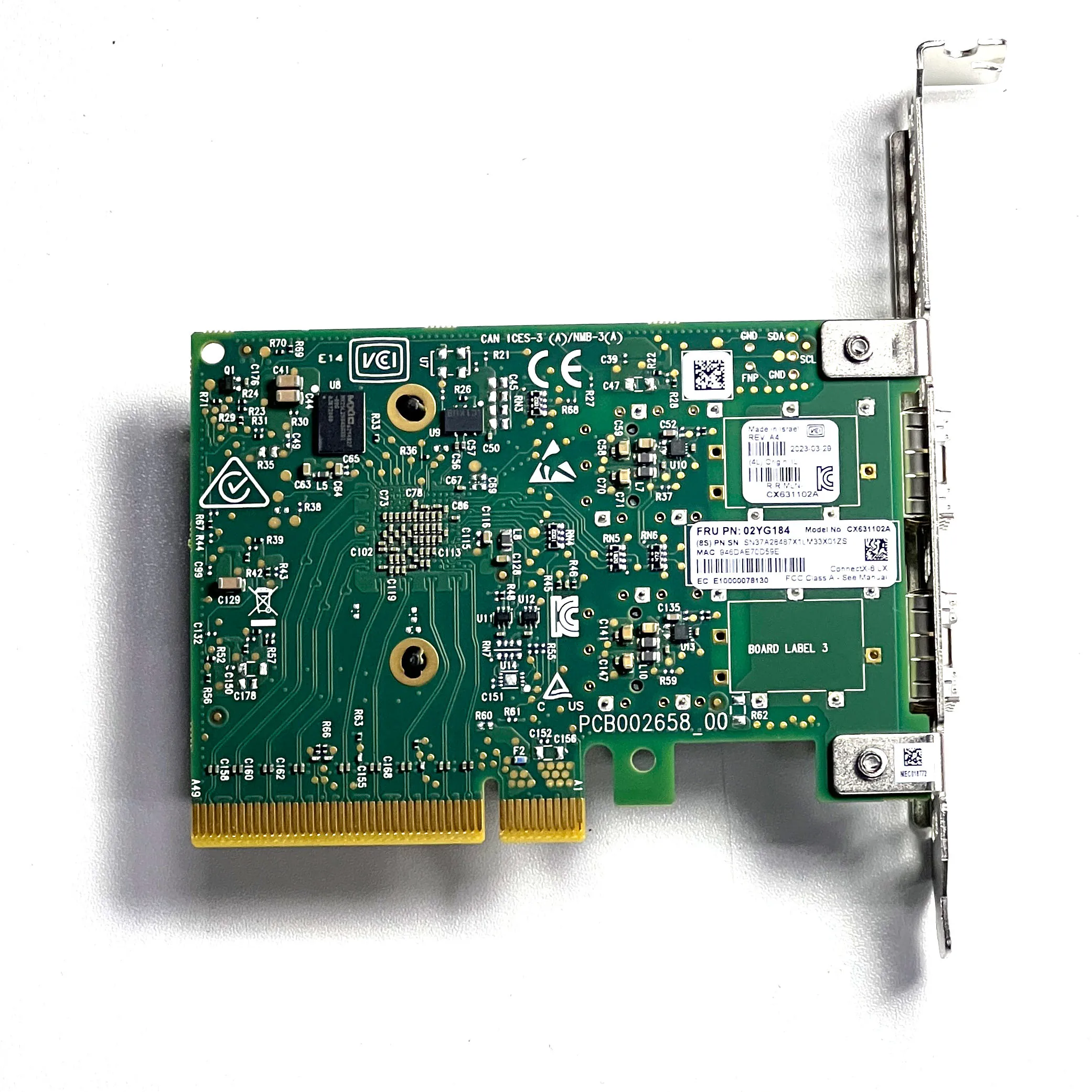 2025 رائجة البيع 25G SFP28 بطاقة شبكة إيثرنت PCIe 4.0X8 2-Port محول سلكي داخلي MCX631102AN-ADAT خادم WiFi SFP Interfa