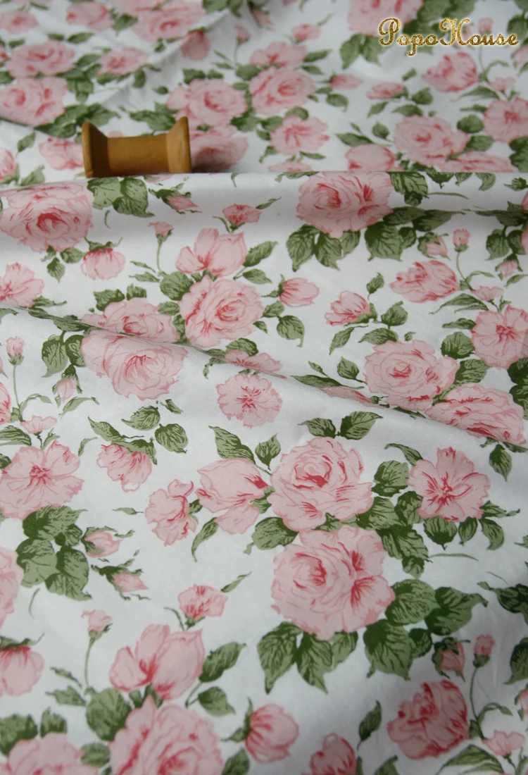 160x50cm Customized Pink Rose Summer Flower Twill Cotton Fabric Dress Clothing  Handmade DIY Cloth