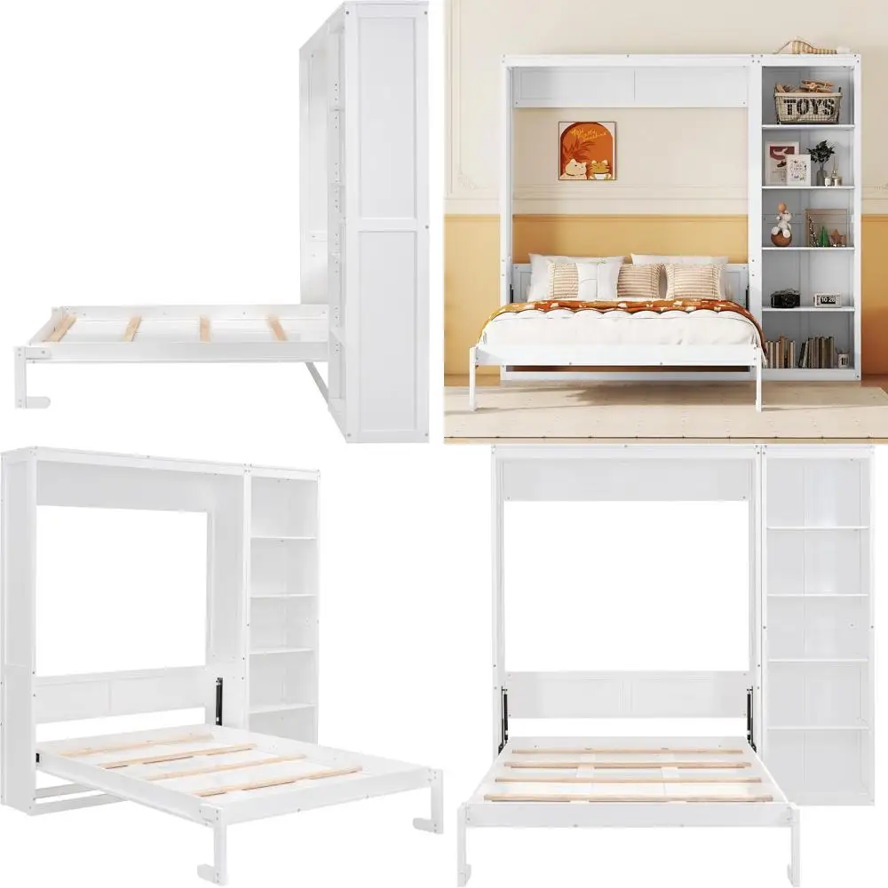 

Meull Size Murphy Bed, Wood ull Wall Bed e with Shelves, ull Murphy Cabinet Bed or Home, Oice or Small Room, White, White(shelve