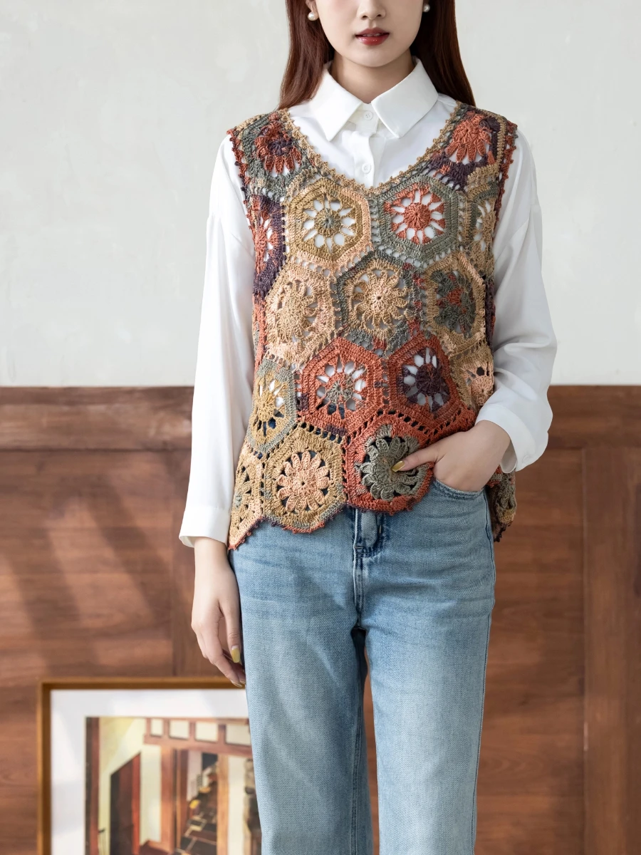 

Набор для рукоделия SuSuJie: Вязаный крючком свитер-жилет с цветочным узором, набор материалов для пэчворка из шерсти и ткани