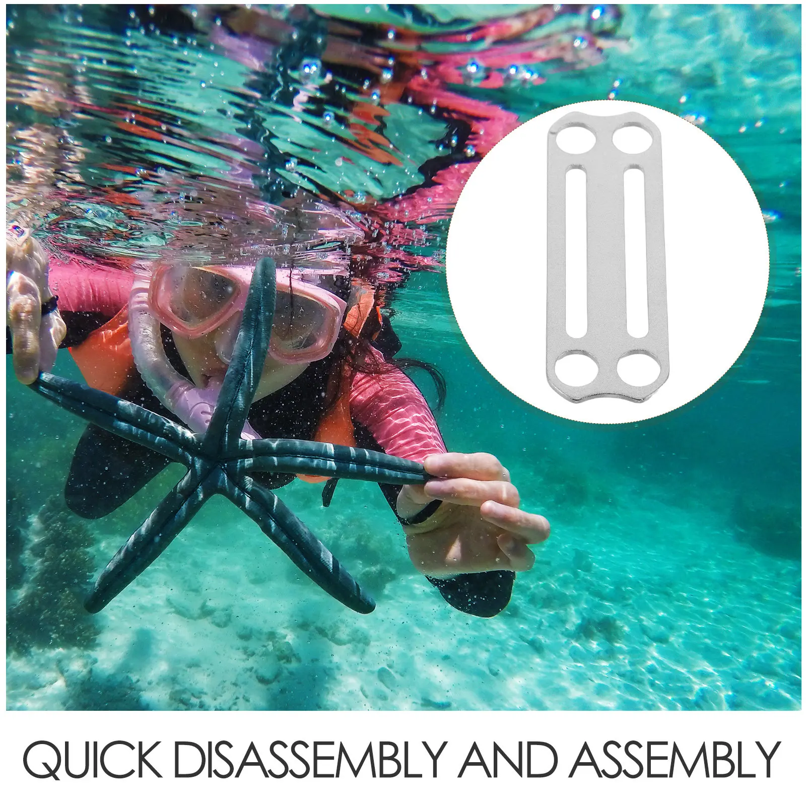 Diving Stainless Steel Fixed Buckle 4-Hole Rectangle Side Buckle Metal Clip for Scuba Diving Equipment and Gear