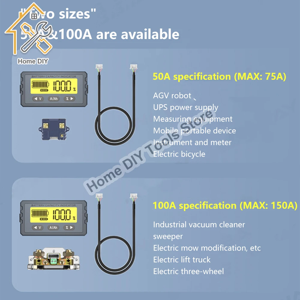 TY23 Wskaźnik pojemności akumulatora 8V- 120V 50A 100A miernik licznika kulombowego LCD woltomierz detektor litowo-jonowy Lifepo4