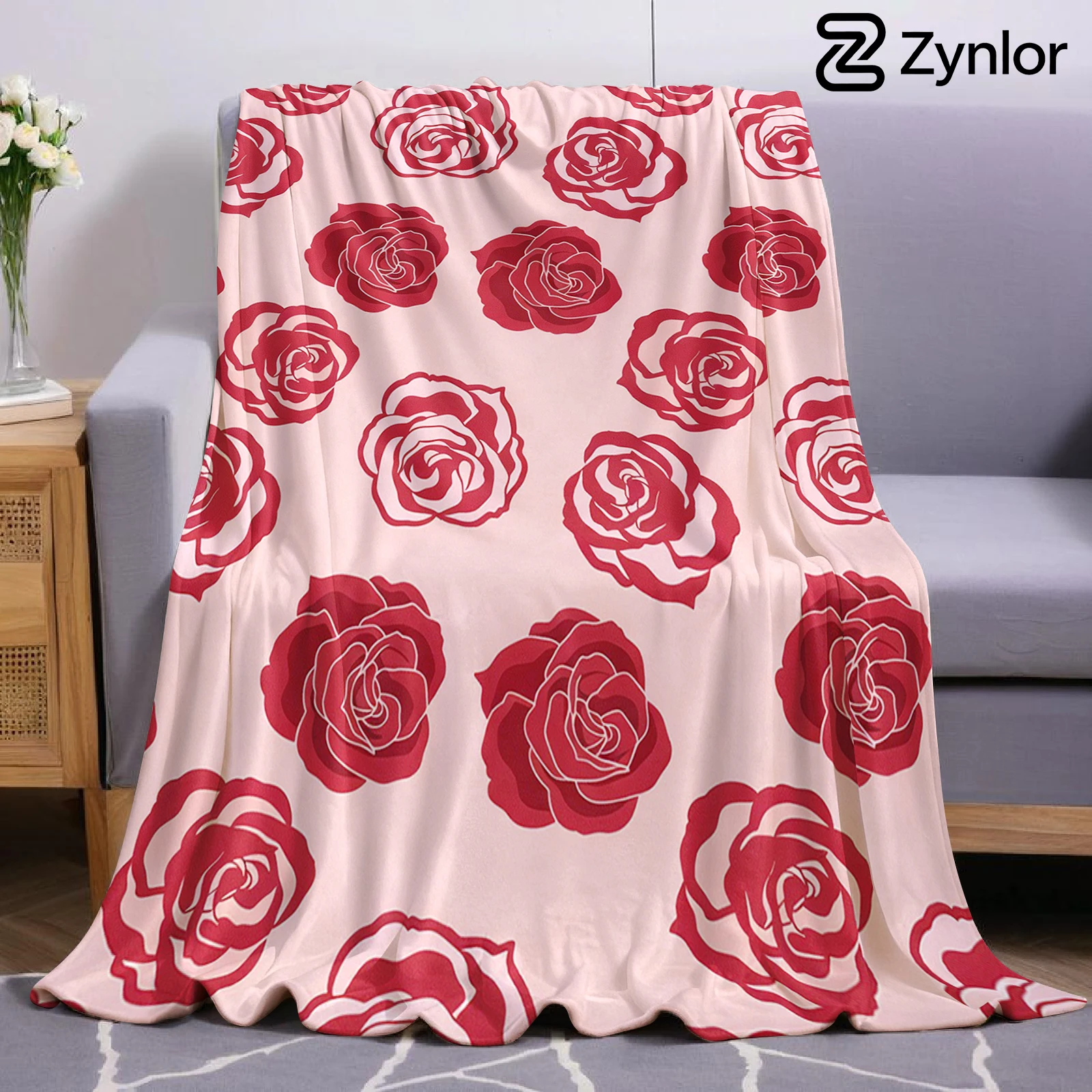 Red Rose Halloween Flannel Fleece Blanket Fluffy Warm Cozy Throw for Sofa Bedroom Home Holiday Decoration Gift