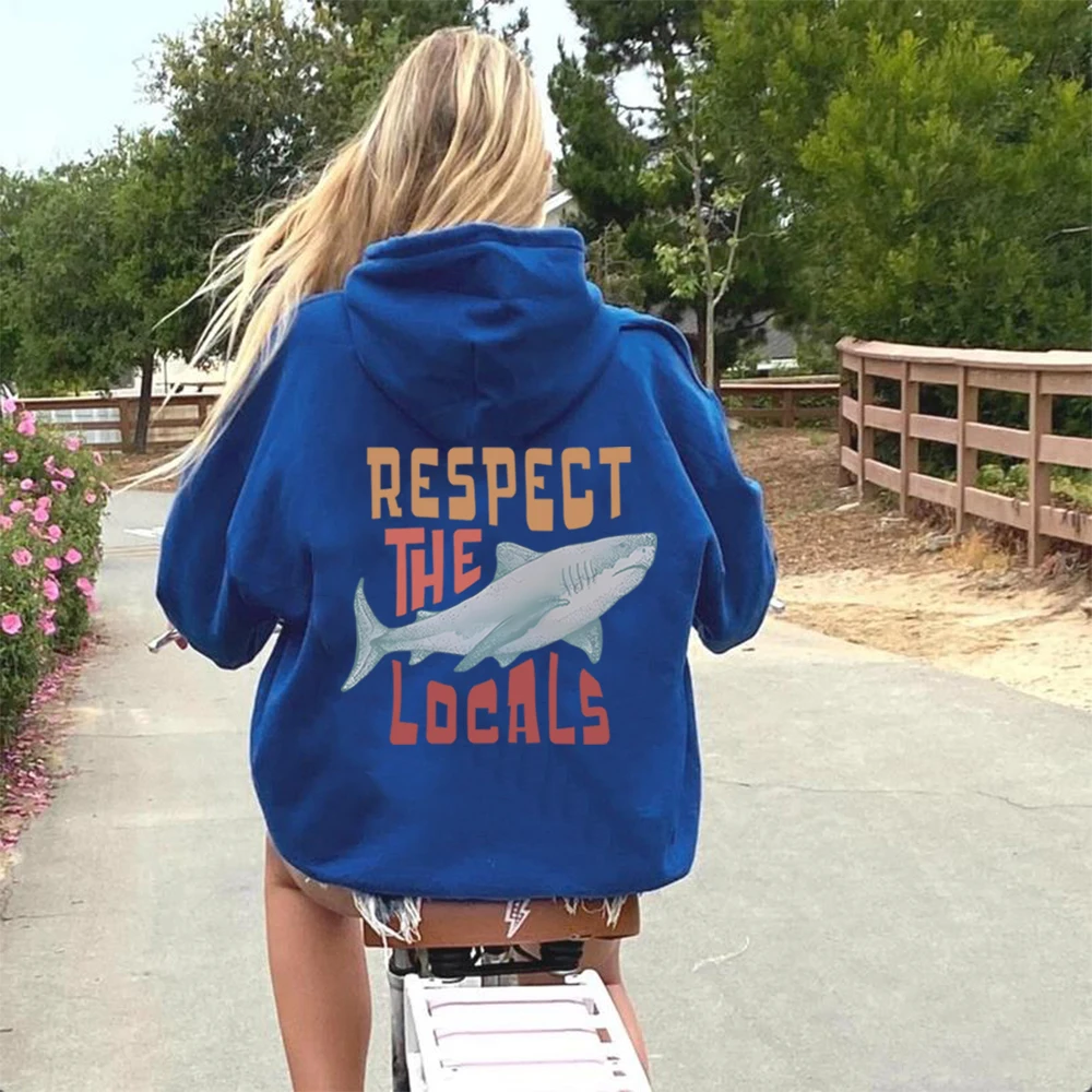 Respect The Local Hoodie Local Surf Hooded Sweatshirt Beach Bum Shark Graphic Pullover Vintage Ocean Conservation Beach Hoodies