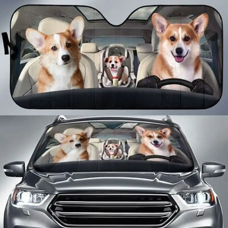 

Three Corgi Safe And Driver Auto Sun Shade Car Accessories Windshield Sunshade Custom Animal Pattern Sunshade Personalized Gifts