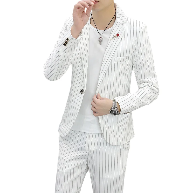 Suit (Blazer+ Pants) Men\'s Fashion Casual Gentleman Work Stripe Trend Outdoor Business Wedding Light Luxury Banquet Suit