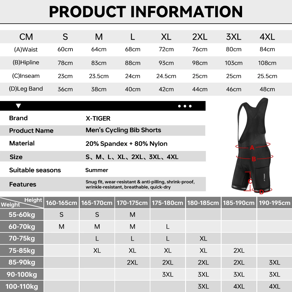 X-TIGER Cycling Bib Shorts with Back Pocket Men Outdoor 5D Gel Padded Riding Bib Tights Bicycle Men's Cycling Clothing Mtb Short
