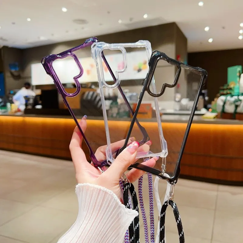 S26 Ultra Hülle, stoßfest, für Samsung Galaxy S25 FE S23 S24 Plus, Umhängetasche, Lanyard-Kordel, vier Ecken, transparente Kunststoff-Gurtabdeckung – Detail 2