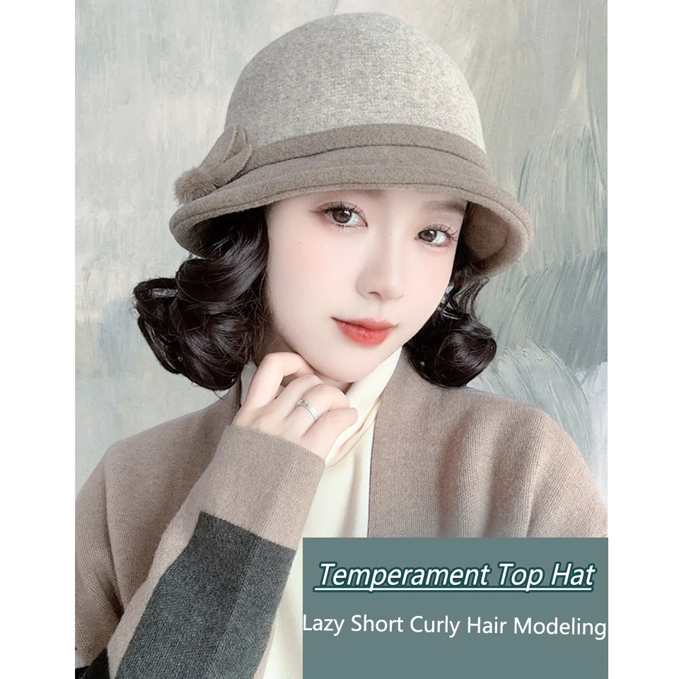 Autumn And Winter Hat Wig Fashion Thick Wool Fisherman's Hat Lazy Roll Foreign Style Aging Short Curly Hair Cove