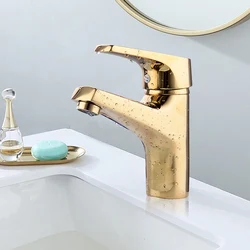 Basin Faucet Gold Waterfall Faucet Bathroom Faucet Deck Mounted Bathroom Toilet Basin Faucet Mixer Tap Hot and Cold Sink Faucet