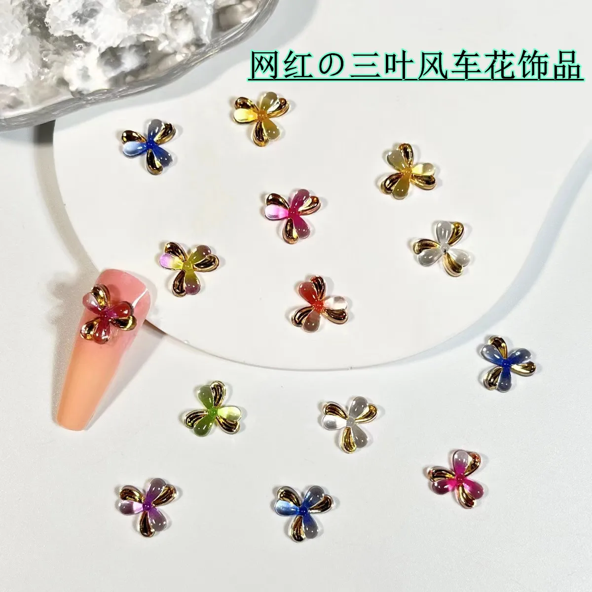 50pcs miniso colorful clover cartoon nail charms for diy nail making cute mini resin flatback nail art decoreation