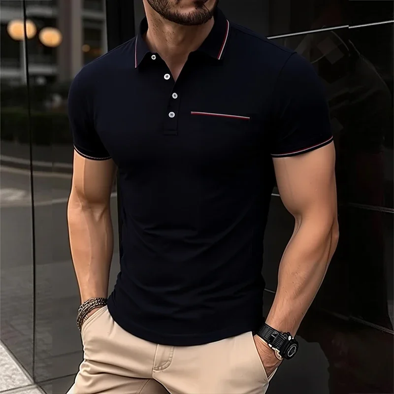 2025 Men's Summer Short Sleeve Polo Breathable Comfortable Polo Casual Solid Color Shirt Button T-Shirts Dropshipping