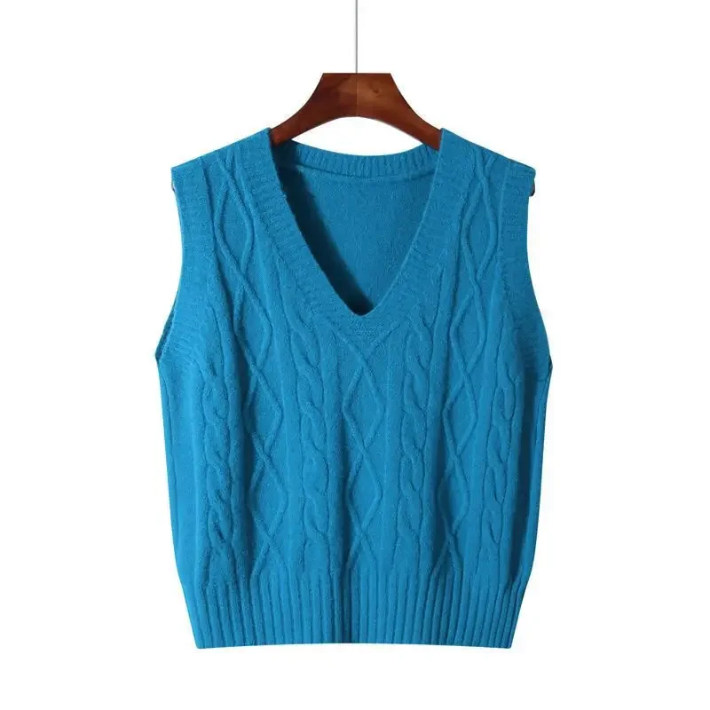 Spring Autumn V-Neck Knit Vests for Women Warm Lady Sweaters Outerwears On Offer Vintage Elegant Clothing Sleeveless Waistcoat
