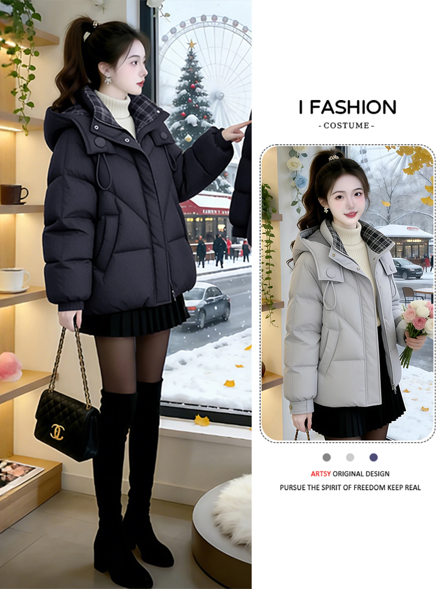 Modny, ocieplany płaszcz zimowy damski z bawełnianym wypełnieniem, idealny do dojazdów do pracy, w stylu koreańskim, długi, zapinany na zamek...