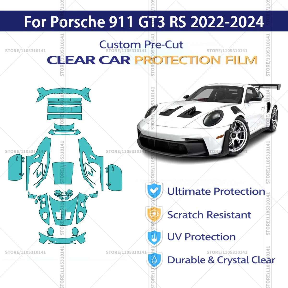

For Porsche 911 GT3 RS 2022-2024 Pre-Cut Paint Protection Film PPF Transparent Car Film Professional Automotive PPF Full Vehicle