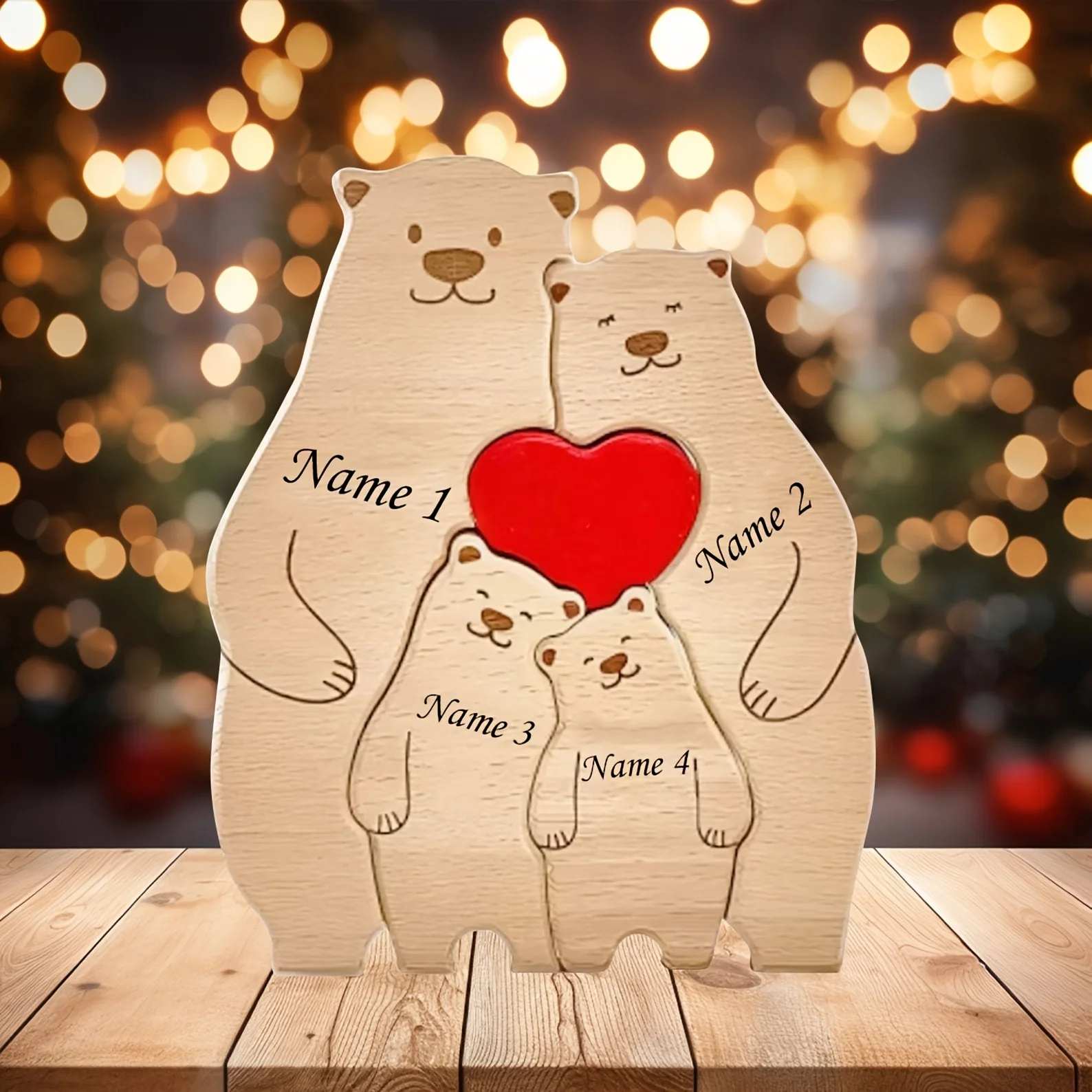 Gepersonaliseerde Familie Beer Puzzel Decor Aangepaste Namen Past op 2-6 Namen Rustieke Houten Beren Seizoensgebonden Decor voor Moeder & Vaderdag - afbeelding 1