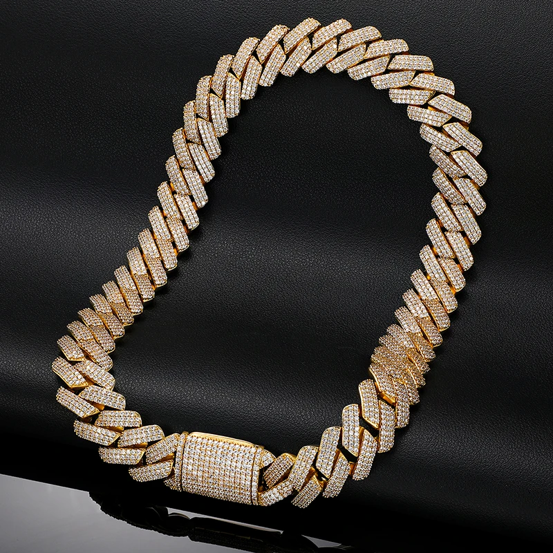 Luxury 20mm 3 Row Vvs Moissanite Cuban Chain Hip Hop Rapper Gift Wholesale 925 Sterling Silver Iced Out Cuban Necklace for Men