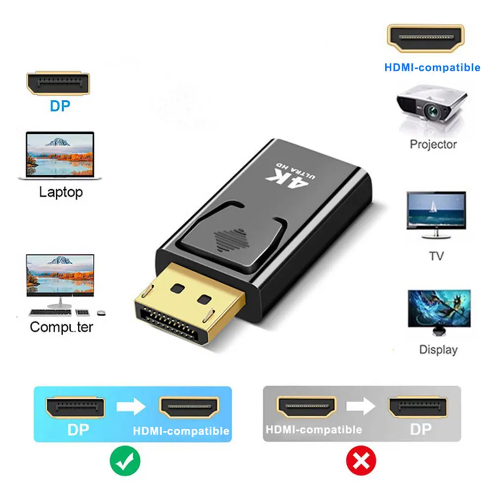 4K DisplayPort to HDMI-compatible Adapter Converter Display Port DP to HDMI-compatible HD TV Cable Adapter Video Audio PC laptop