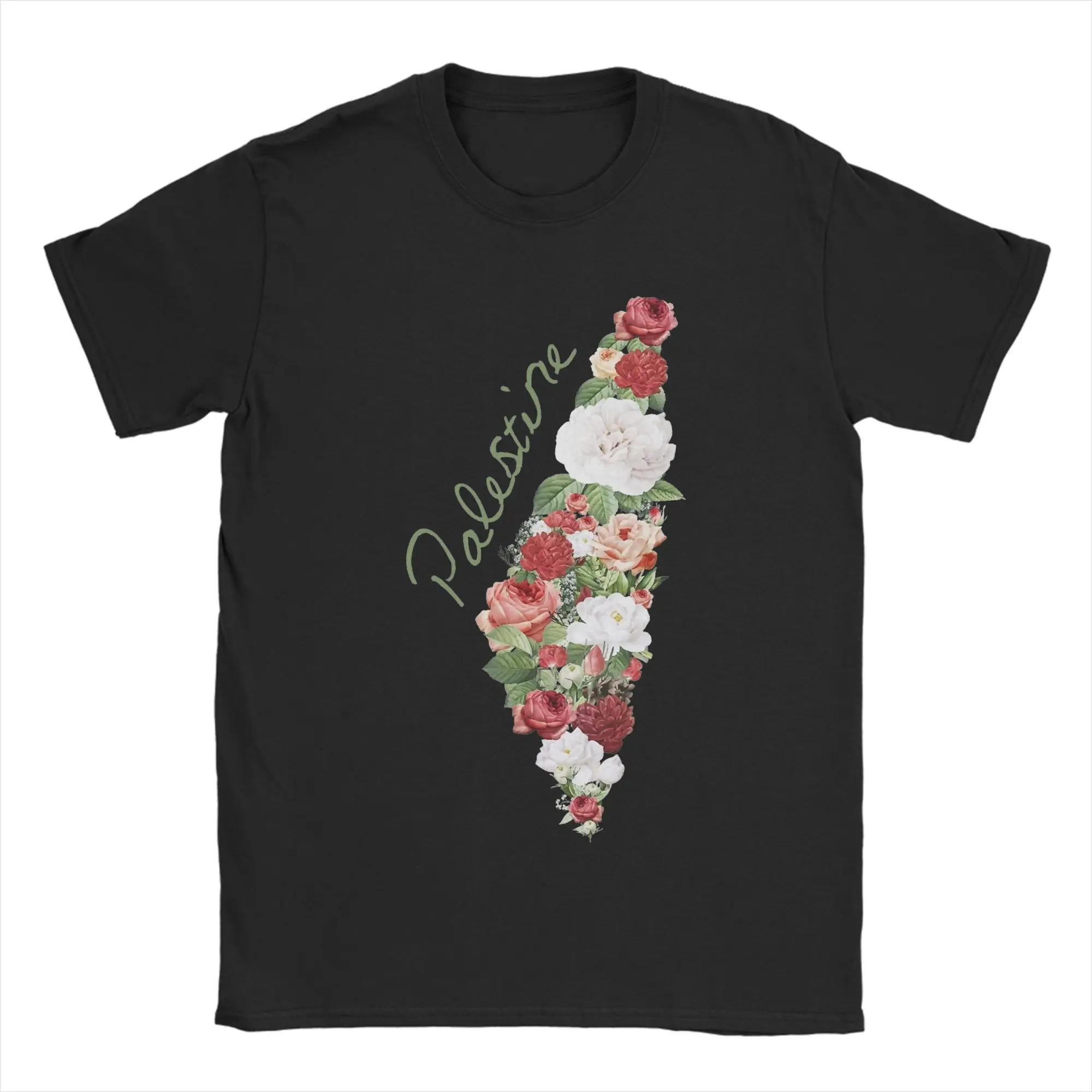 Palestinian Palestine Flower T-Shirts Men  Casual Cotton Tee Shirt Crewneck Short Sleeve T Shirts Graphic Clothing