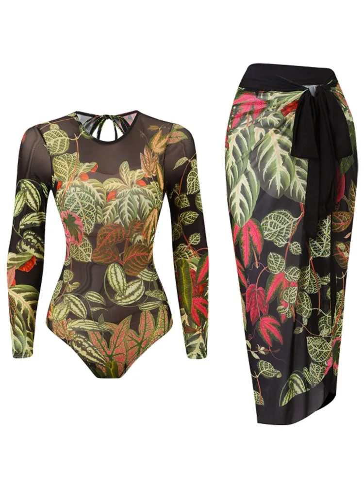 Maille rétro Bikini imprimé mode maillot de bain et couvrir avec jupe serré femmes pansement été plage luxe élégant 2026