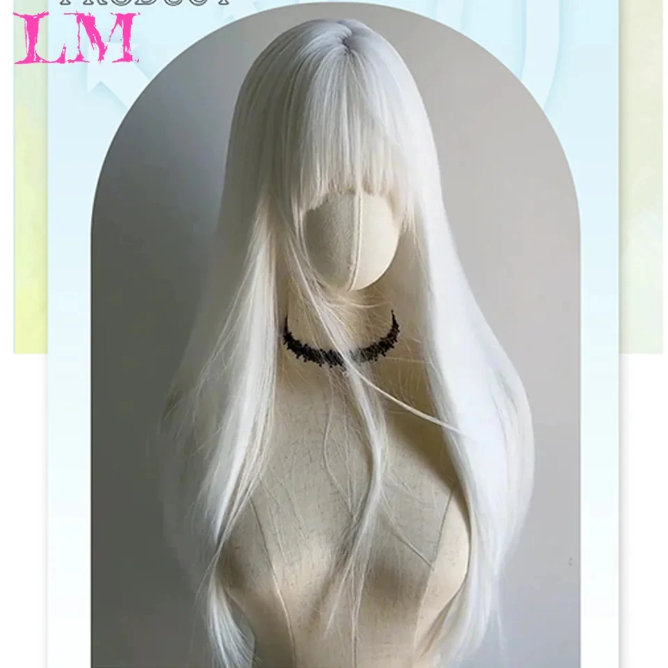 LM Synthetic Black Wig with Long Ponytail Short Straight Wig Lolita Cosplay Party Harajuku Blonde Wig With Bangs for Women