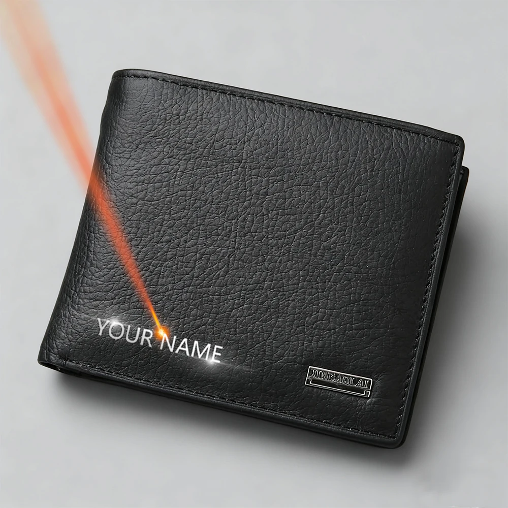 

Retro Men's Wallet Genuine Leather Name Engraving Card Clip Zipper Coin Purse ID & Photo Holder High-Quality Male Wallet