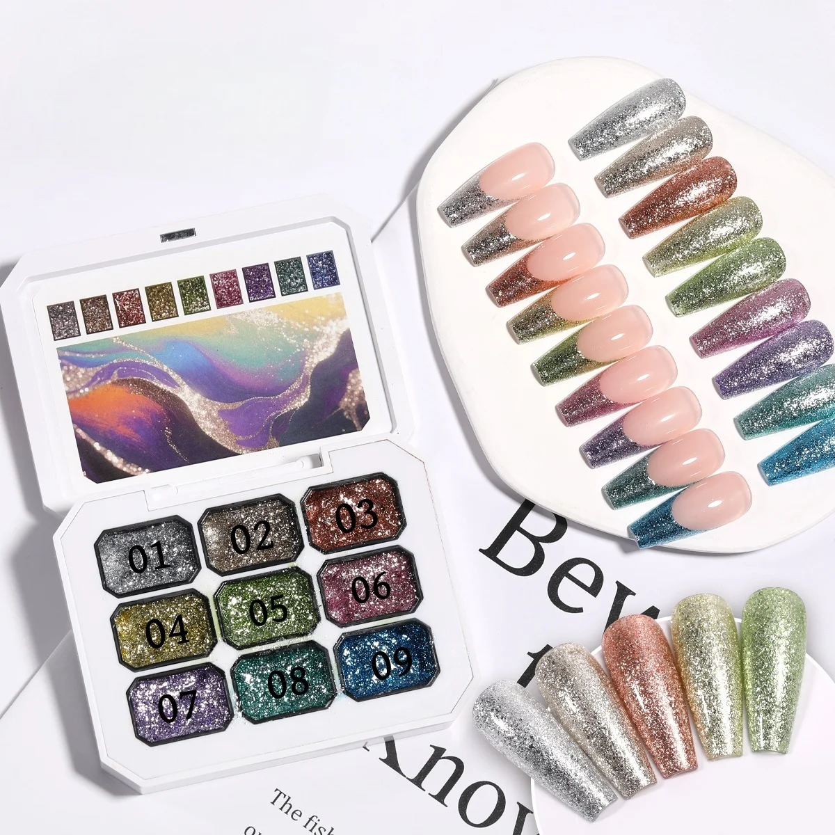 جل بلاتينيوم معدني عالي الكثافة مكون من 9 شبكات، لمسة نهائية لامعة لامعة، يمكن رسم خطوط الحواف للزينة، شركة تشبع عالية