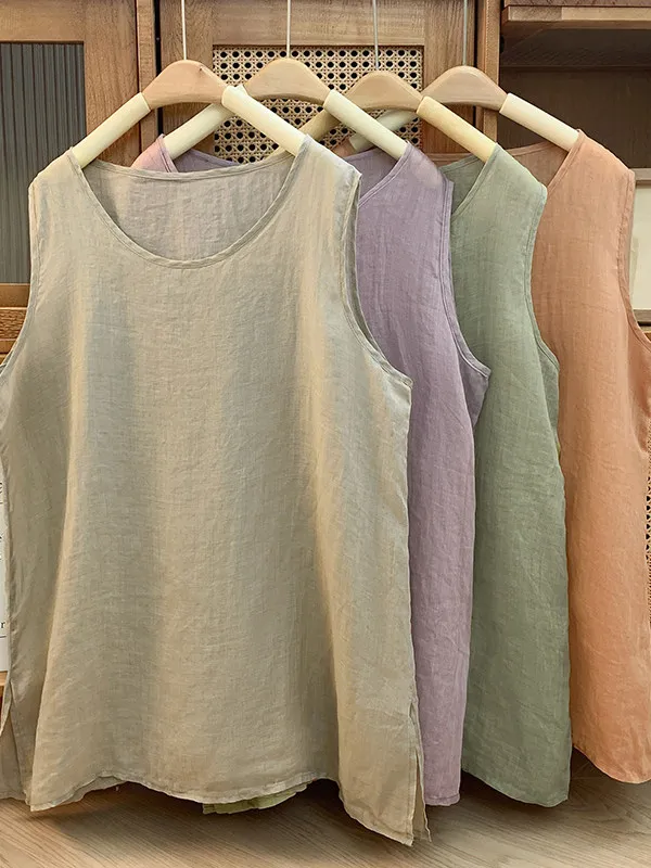 

Casual Style Sleeveless round Neck Loose Fit Bottom Shirt Large Size Color Top Versatile Ladies Basic T-Shirt Summer Wear