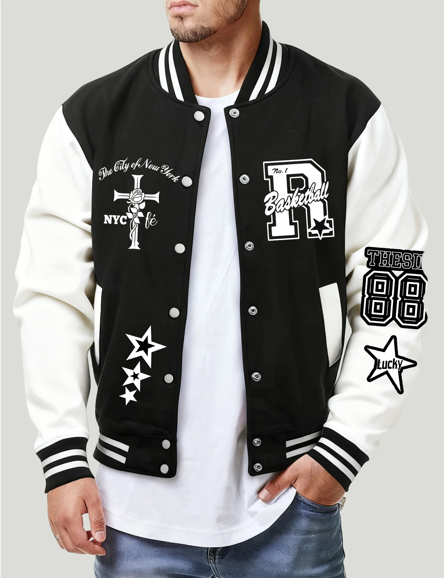 

The City Of New York No.1 Print Men Vintage Coat Hip Hop Loose Jackets Autumn Fleece Jacket Casual All-Match Unisex Streetwear