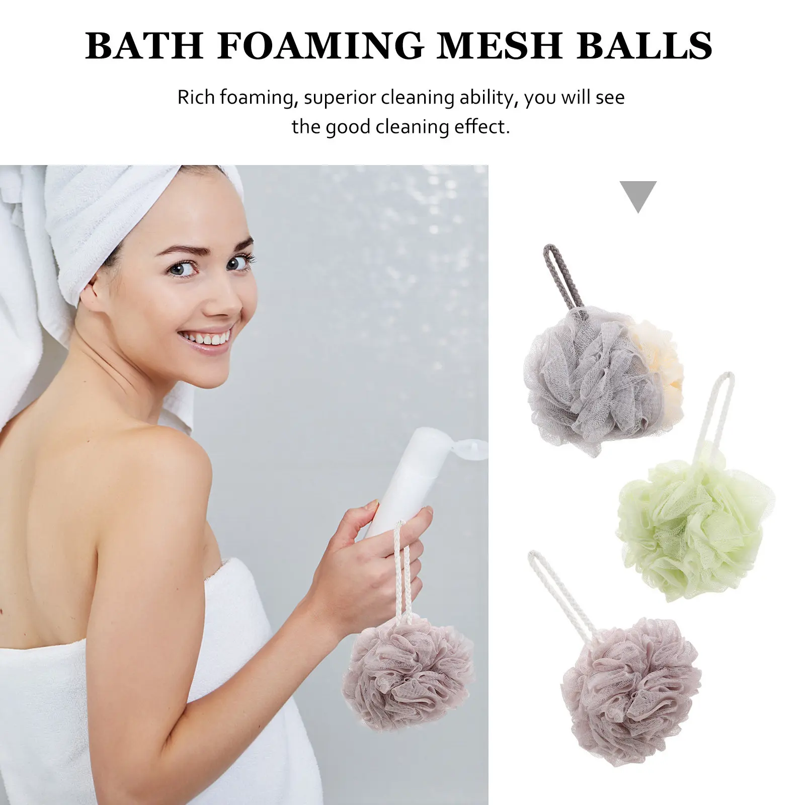 

3Pcs Bath Ball Shower Scrubber Exfoliating Body Cleaning Mesh for Smooth Skin Bathing Accessories Back Scrubbing Tool