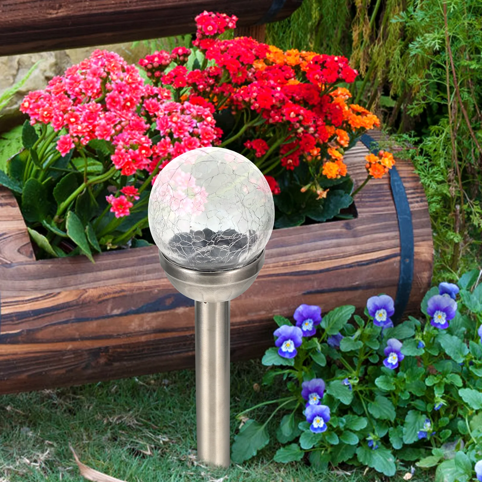 Outdoor LED Solar Lawn Lamp Ground Spike Crack Glass Ball LED Lights Garden Yard Patio Pathway Solar Garden Lights