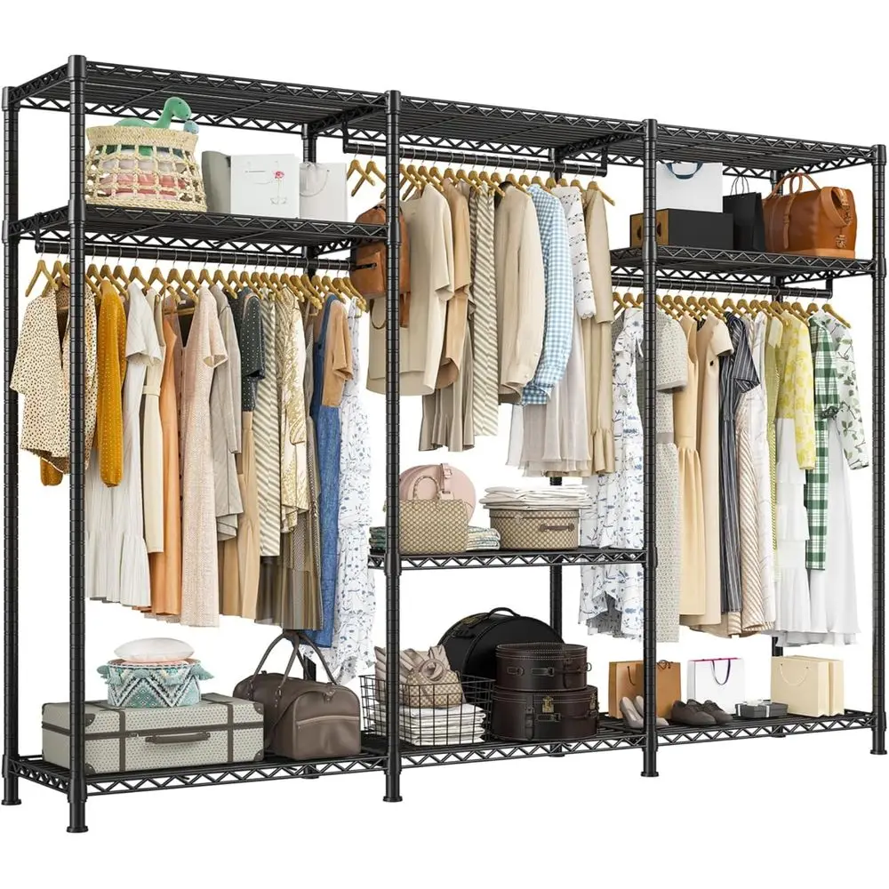 Sturdy Portable Adjustable Garment Rack, 56W x 16D x 75.5H, Supports Up to 795lbs, Black