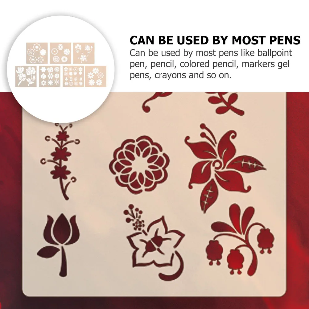 7Pcs Flowers Drawing Template Washable Reusable Stencils for Scrapbook Gift Making Projects Flowers Painting Template