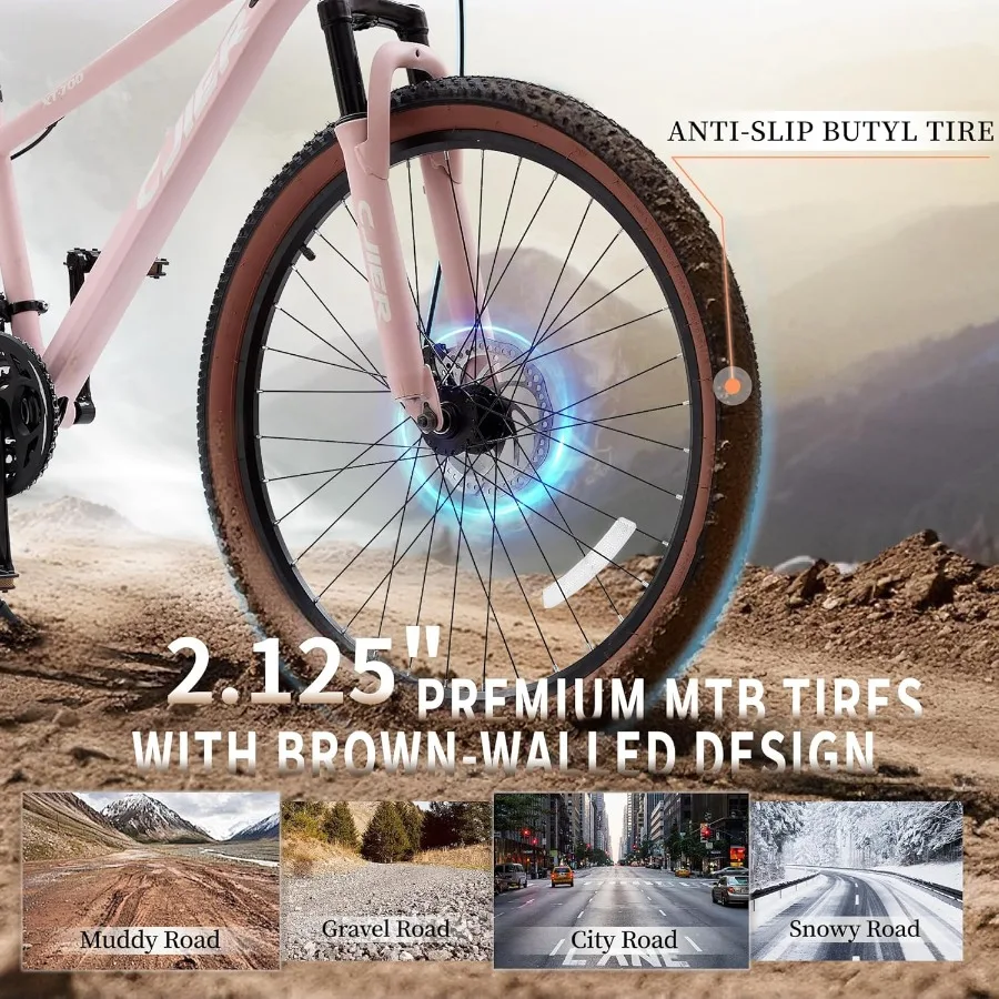 Bicicleta de Montaña de 24 pulgadas para hombres y mujeres con 21 velocidades neumáticos gruesos de 2,125 pulgadas sistema de suspensión doble completa frenos de disco Inter