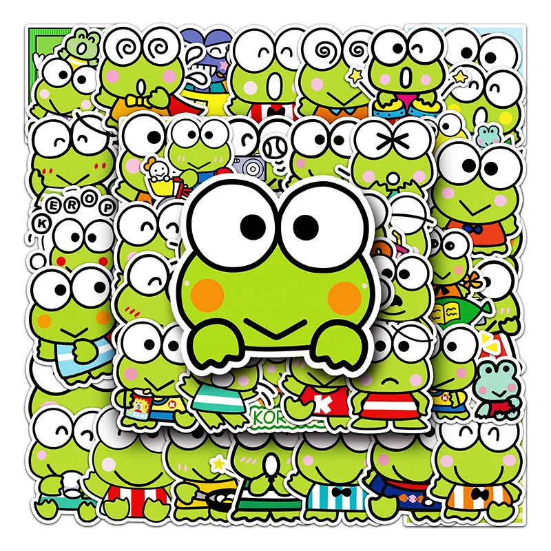 53Pcs Kawaii Sanrio Big-Eyed Frog Keroppi Cartoon Graffiti Luggage Laptop Cell Phone Case Decorative Sticker Stationery Stickers