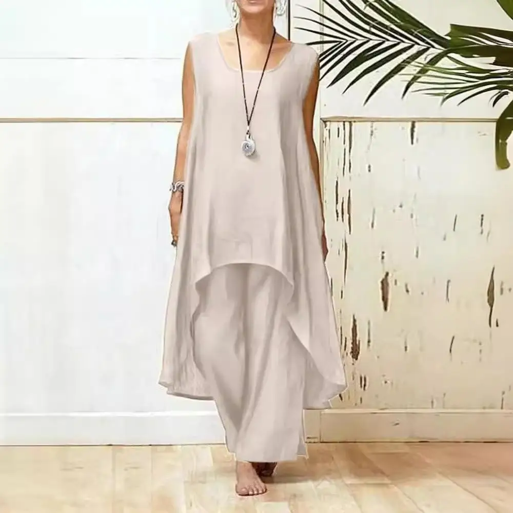 Dames katoen linnen plus maat Sl pak Spring Faion Street Sle lange broek No Sve patchwork volwassen ensemble