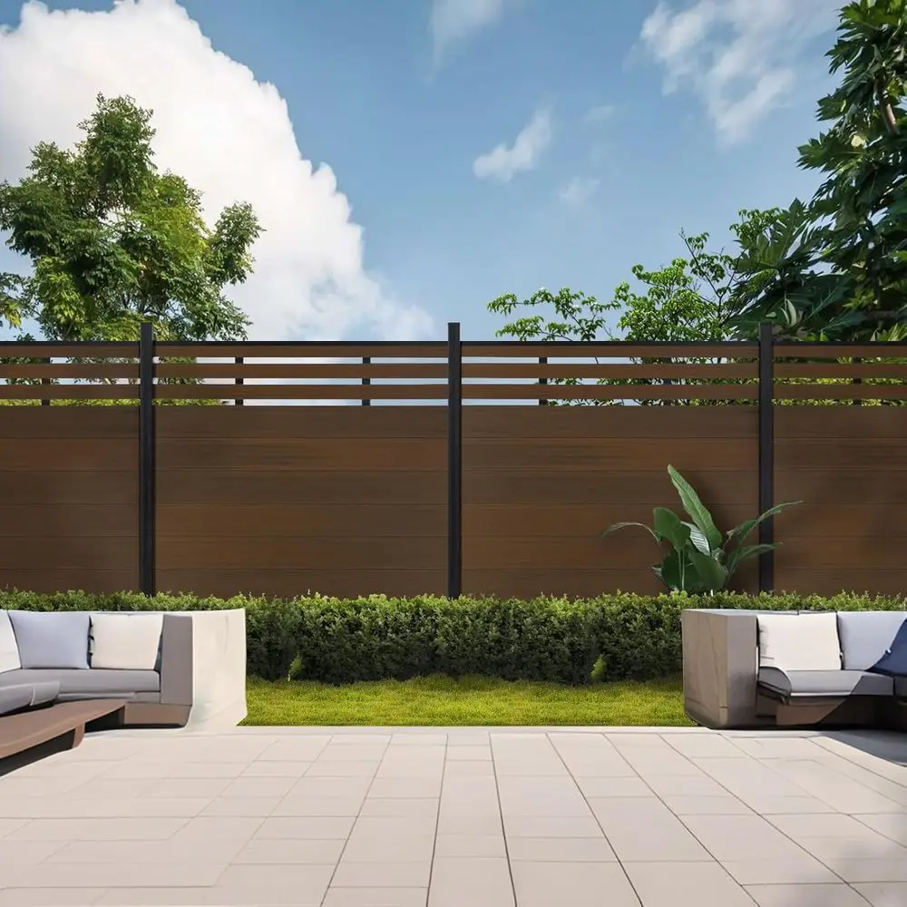 

Durable Semi-Enclosed Privacy Screen, 6ft W x 6ft H, Weather-Resistant Composite Panels for Outdoor Spaces (Brown, 1 Post Includ