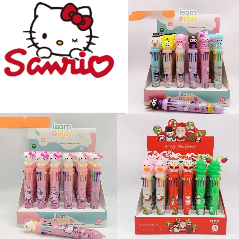 Sanrio Christmas 12/24pcs 12 Color Ballpoint Pen Creative Cartoon Kawaii By Hand Account Pen Student Stationery Christmas Gift