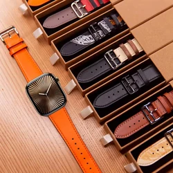 Leather Bracelet With Logo For Apple Watch Band 44mm 45mm 38mm 40 41 42mm Single Tour Strap For iWatch Series 10 46mm Ultra 49mm