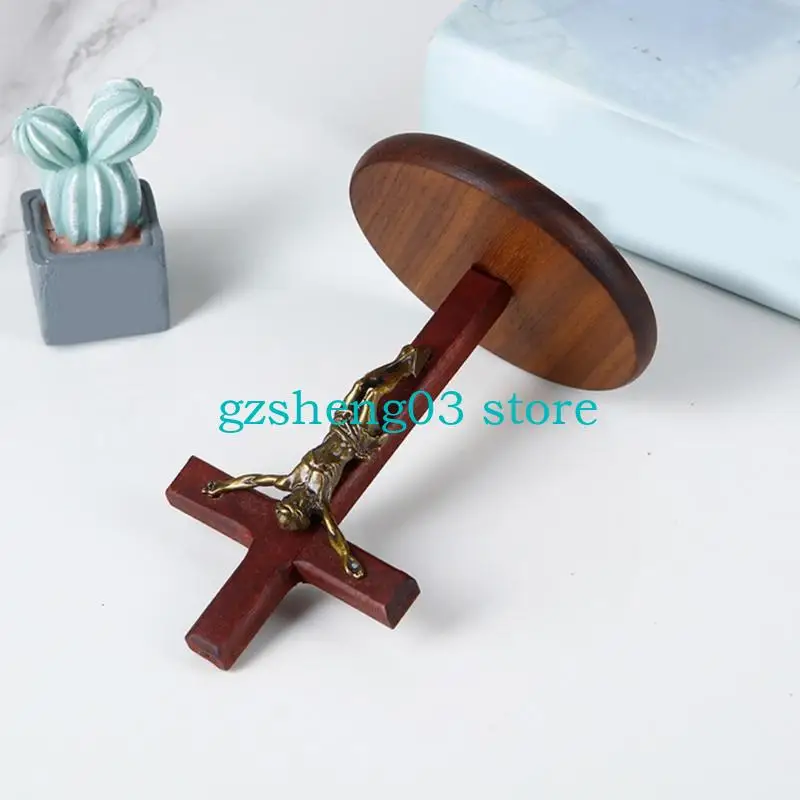 U75C Madera Crucifijo Croses pie Católico Crucifijo madera Jesús Cristo Cruces