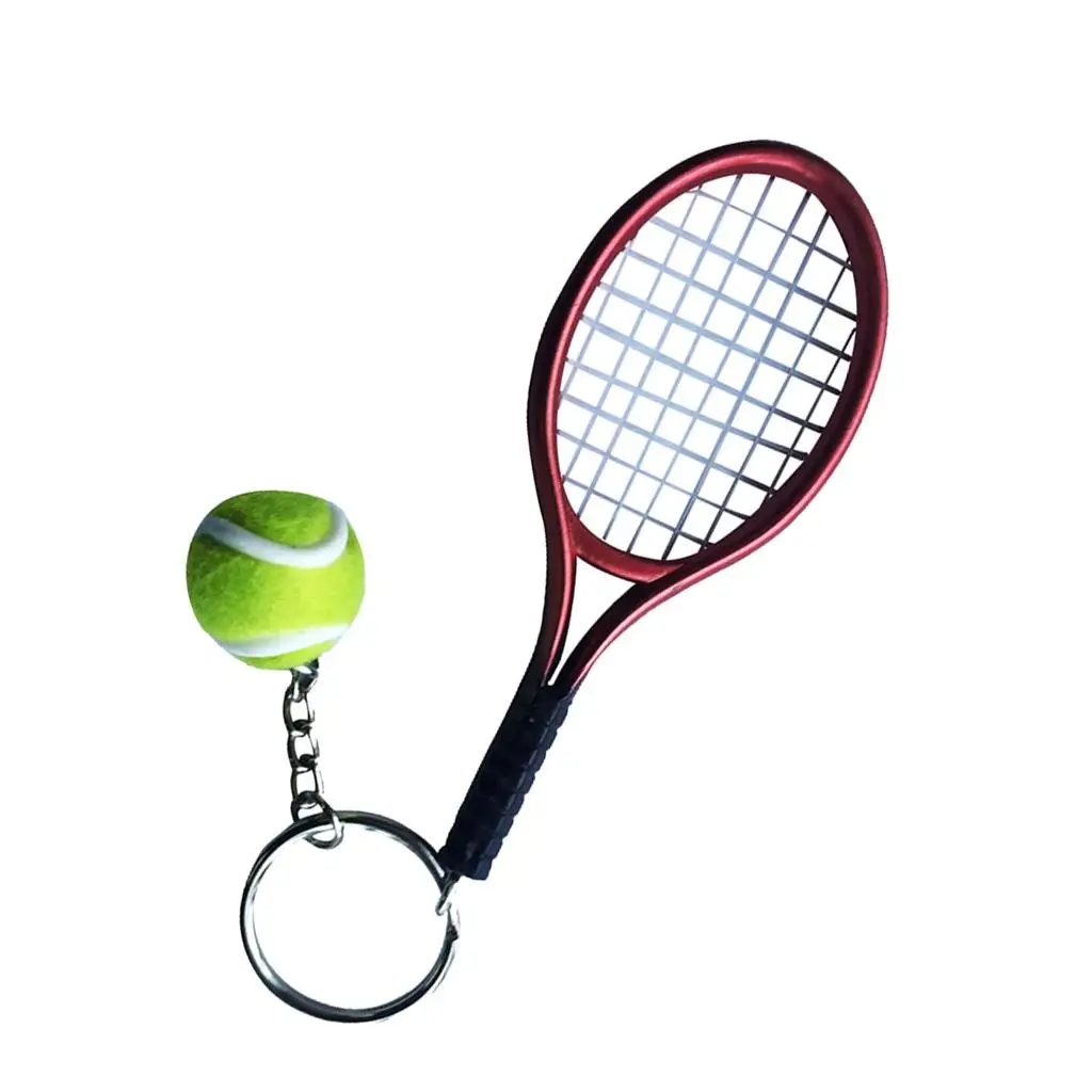 Alloy Tennis Ball Keyring Mini Racket Pendant Keychain with Beads for Lanyard and Small Gifts