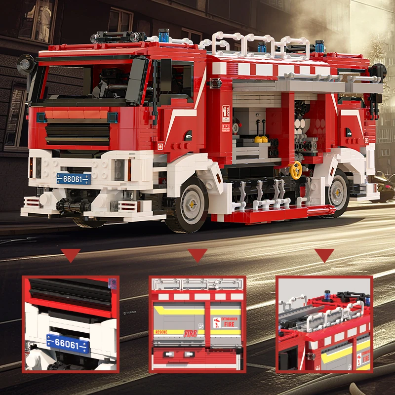 MOC 2173 قطعة مكعبات بناء شاحنة الإطفاء سلسلة الإنقاذ لودر أطفال بالريموت كنترول مع وظائف التروس المتزامنة بيونيك هدية إبداعية #5