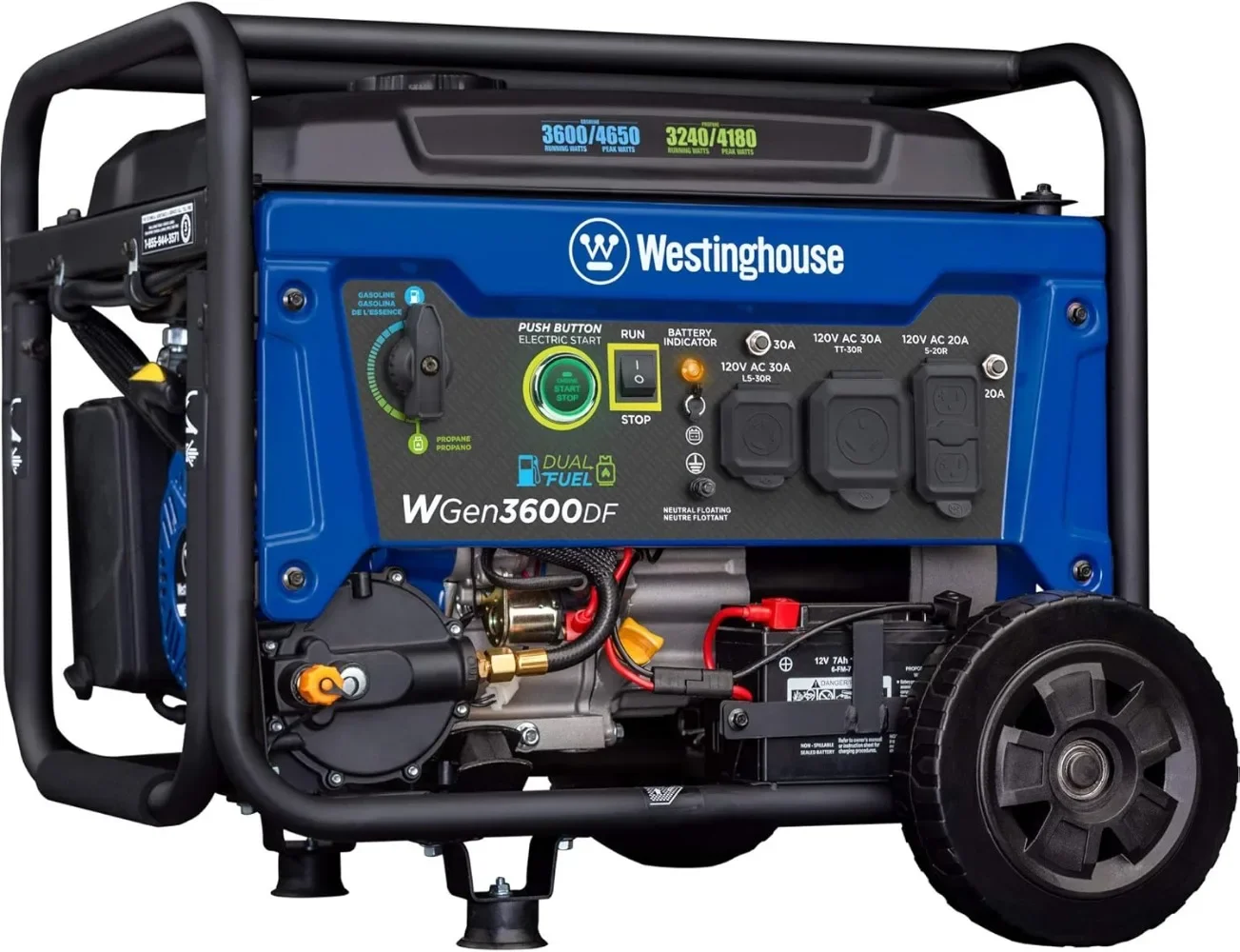 Outdoor Power Equipment 4650 Peak Watt Dual Fuel Portable Generator,RV Ready 30A Outlet, Gas & Propane Powered