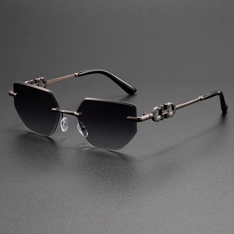 Unisex-Spezialform mit geometrischer Randloser Schnittkante, personalisierte Bügel, verzierter Metallrahmen, lässiger Alltagsrahmen