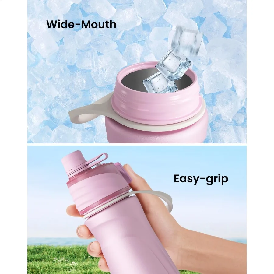 زجاجة مياه رياضية فولاذية 24 أونصة 2 في 1 وظيفة رشفة الرذاذ كبيرة BPA خالية قابلة لإعادة الاستخدام 100 مانعة للتسرب مع مقبض حمل خفيف الوزن وبسيط #6