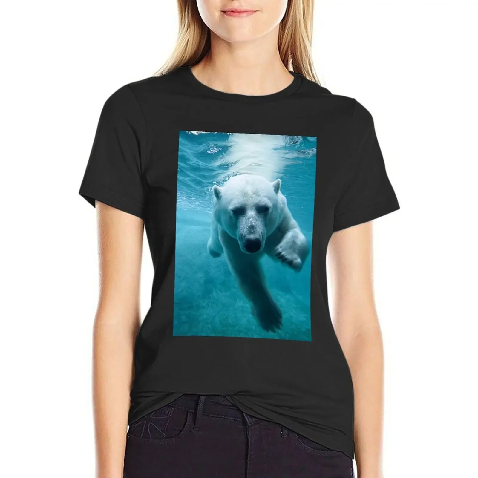 Polar Bear Swimming T-Shirt aesthetic clothes Aesthetic clothing Female clothing summer tops white t-shirt dress for Women sexy