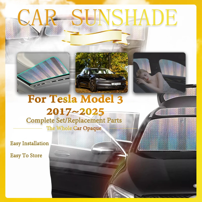 

For Tesla Model 3 2017~2025 Car Window Sunshade Pad Anti-UV Sun Coverage Silver Windshields Carpet Window Cover Auto Accessories