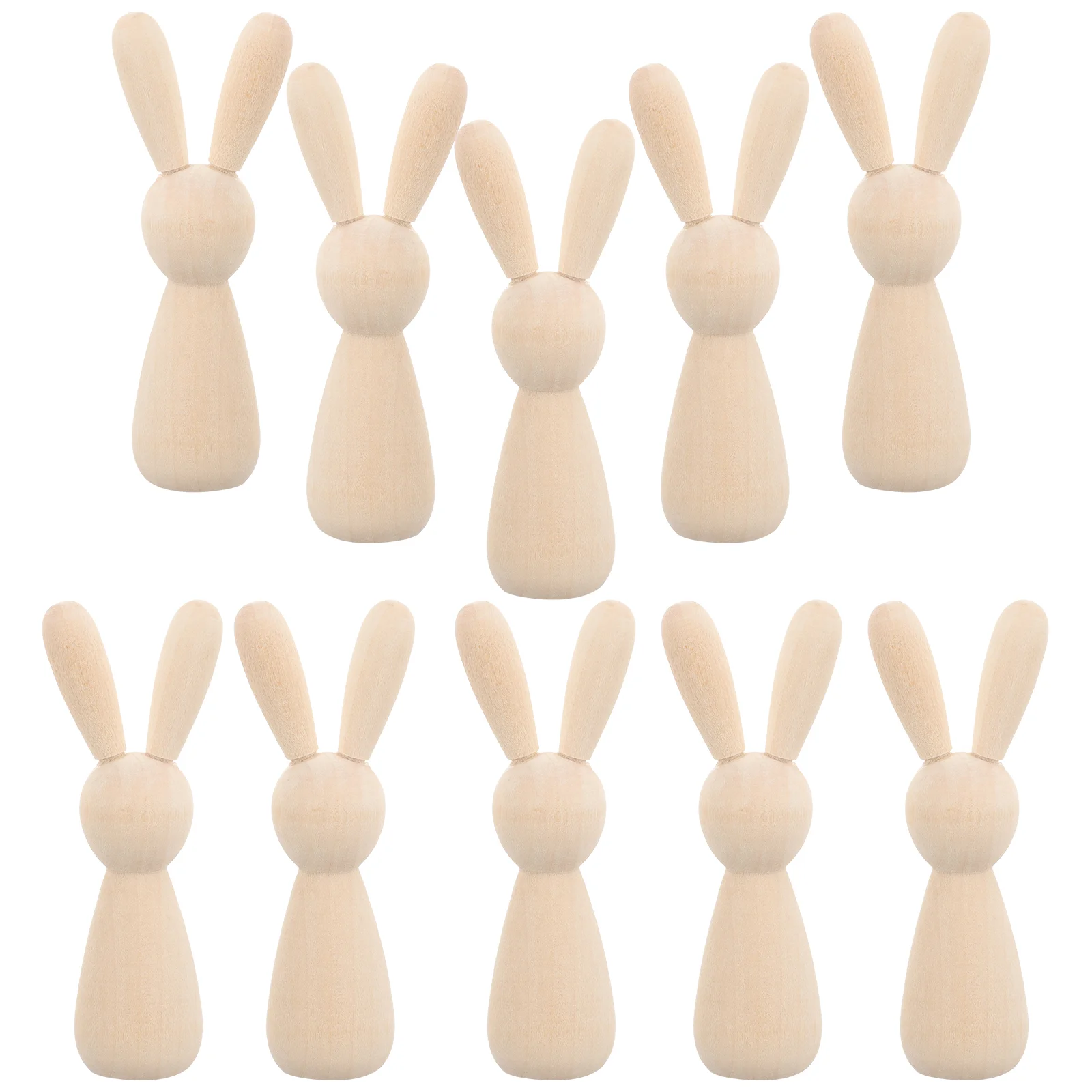 

10 Pcs Log Color Rabbit Toy Head Wooden Man DIY Home Decoration Puppet 10pcs Peg Rabbits