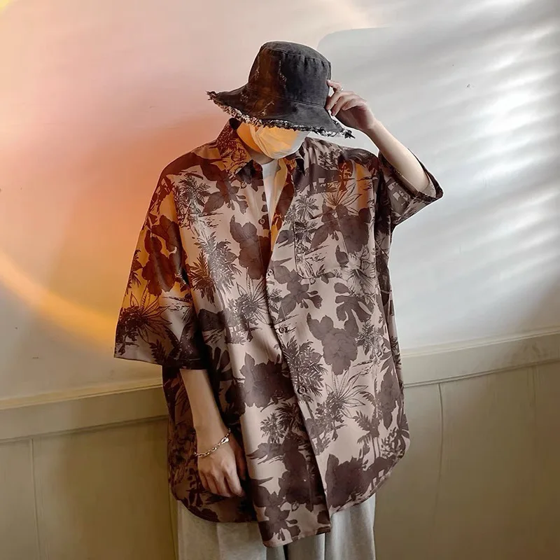 Trendy Vintage Design Casual Shirt for Men Summer Lightweight Printed Short Sleeve Relaxed Fit Top