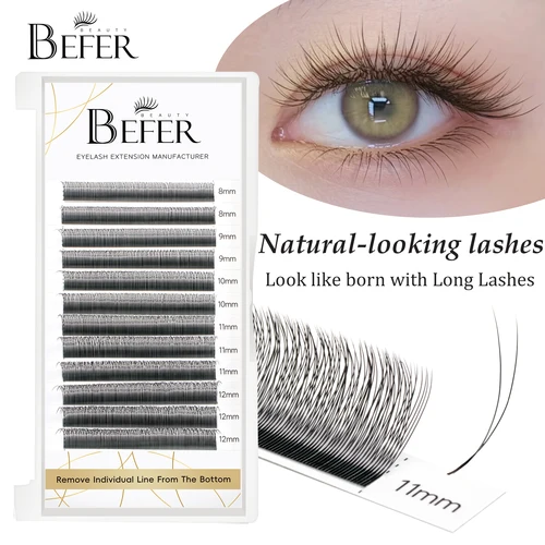 Imagen 1 del producto Pestañas postizas naturales Befer, 0,07/0,10, grosor, pestañas súper suaves, 8-15mm, proveedor de extensiones de pestañas, venta al por mayor de alta calidad